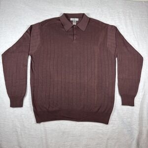 Cumran‎ 70% Silk Brown Button Collared Sweater Long Sleeve Large Y2K Washable